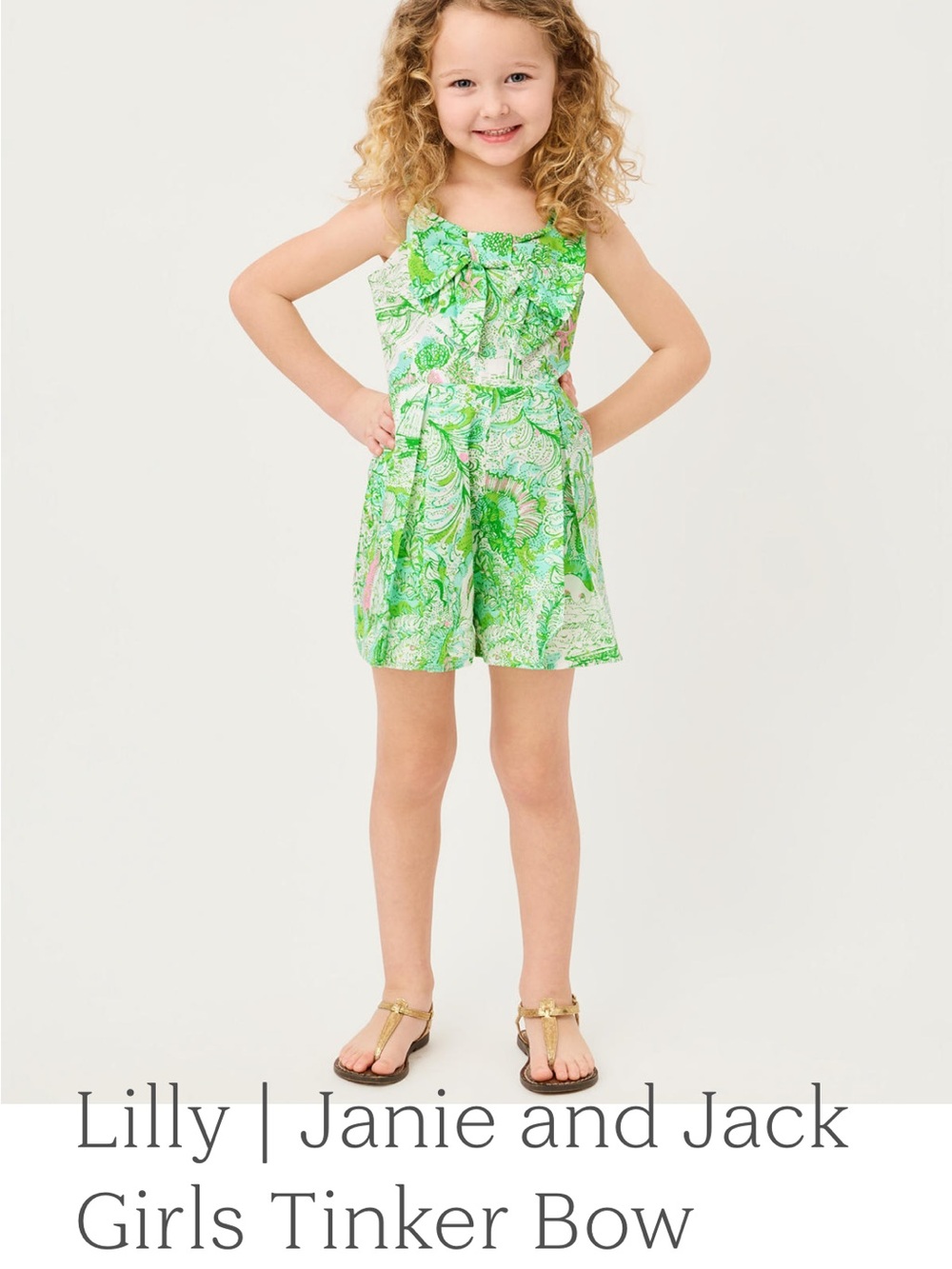 Lilly Pulitzer Girls Lime Green Printed Bow Romper